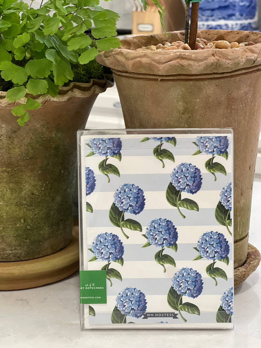 Boxed Set of 10 Flat Notecards | Hydrangeas Stripe – Affordably Chic Art