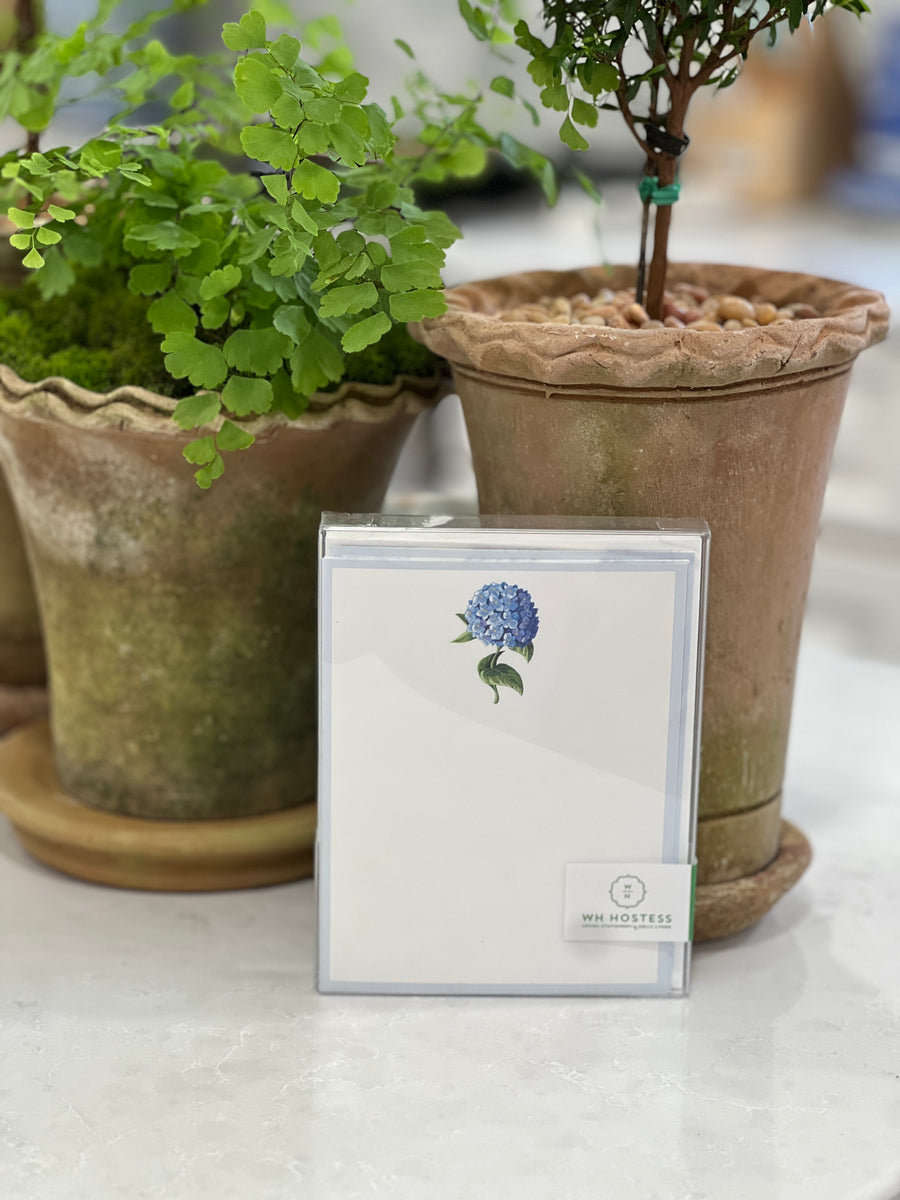 Boxed Set of 10 Flat Notecards | Hydrangeas Stripe – Affordably Chic Art