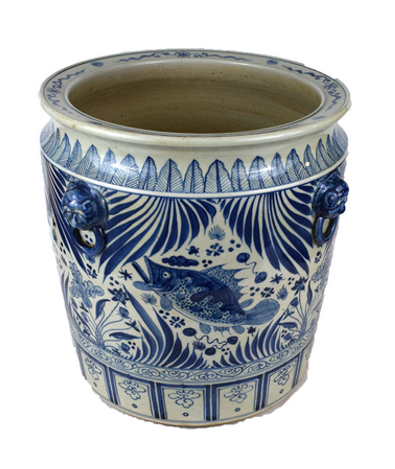 xl ceramic plant pots Fabulous XL Chinoiserie Planter Pot with Fish Motif – Affordably Chic Art