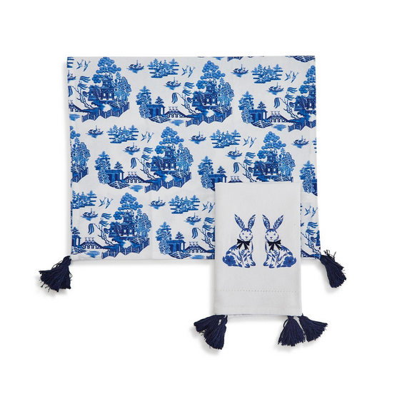 Chinoiserie Blue & White Staffordshire Dogs Dish Towel