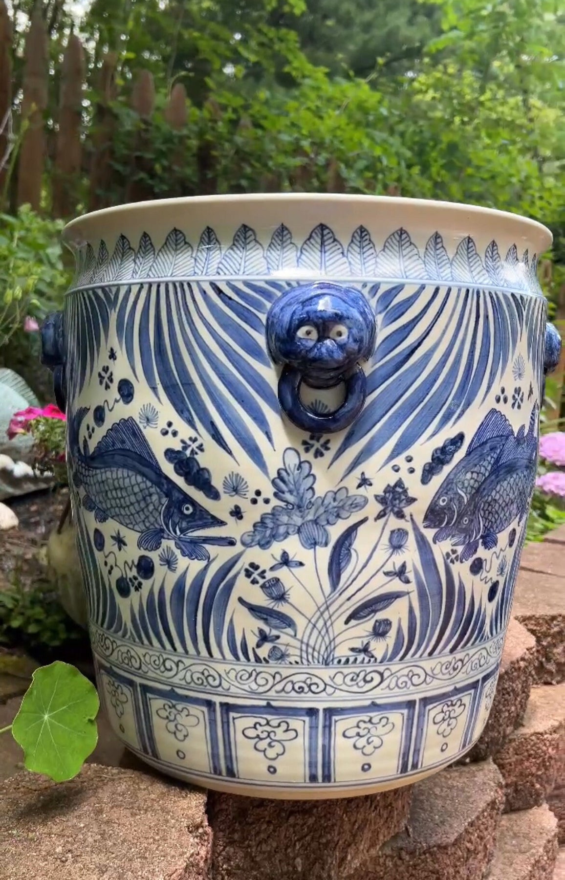 chinoiserie plant pots Fabulous XL Chinoiserie Planter Pot with Fish Motif – Affordably Chic Art