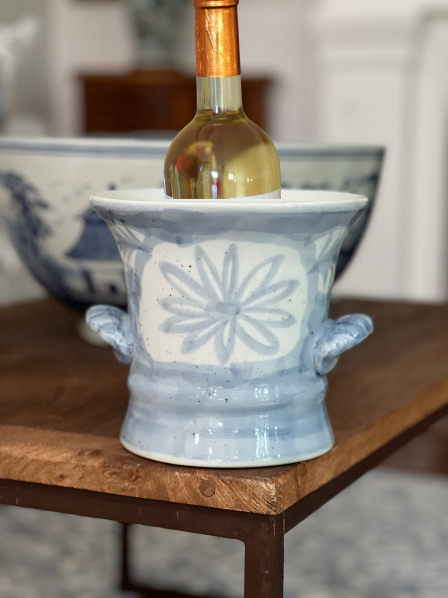 Blue and White Painterly Floral Motif Porcelain Urn