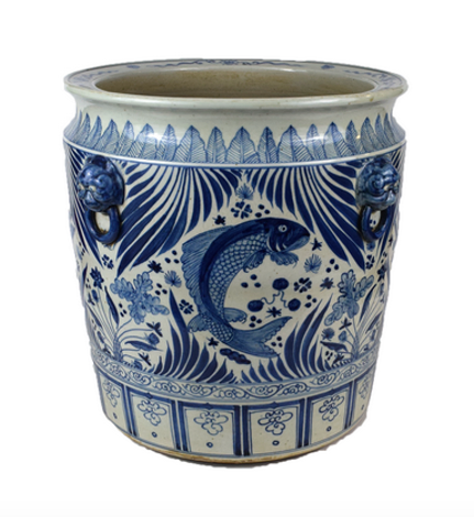 Fabulous XL Chinoiserie Planter Pot with Fish Motif – Affordably Chic Art