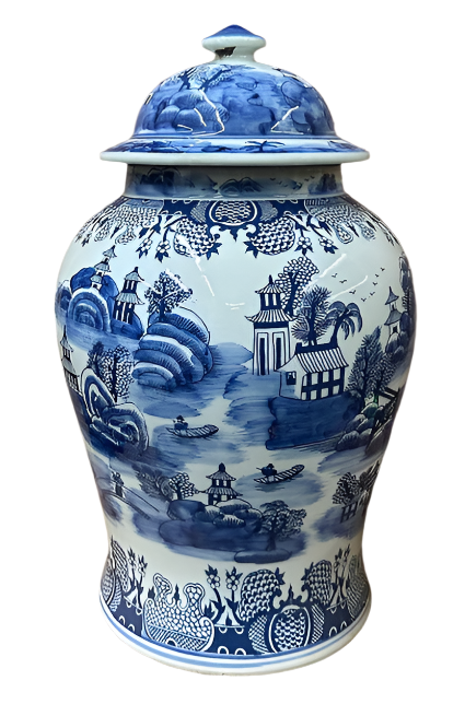 希少　J&G Meakin PAGODA ブルー＆ホワイト　ヴィンテージ Blue & White Porcelain Temple Jar with Pagoda Village Motif