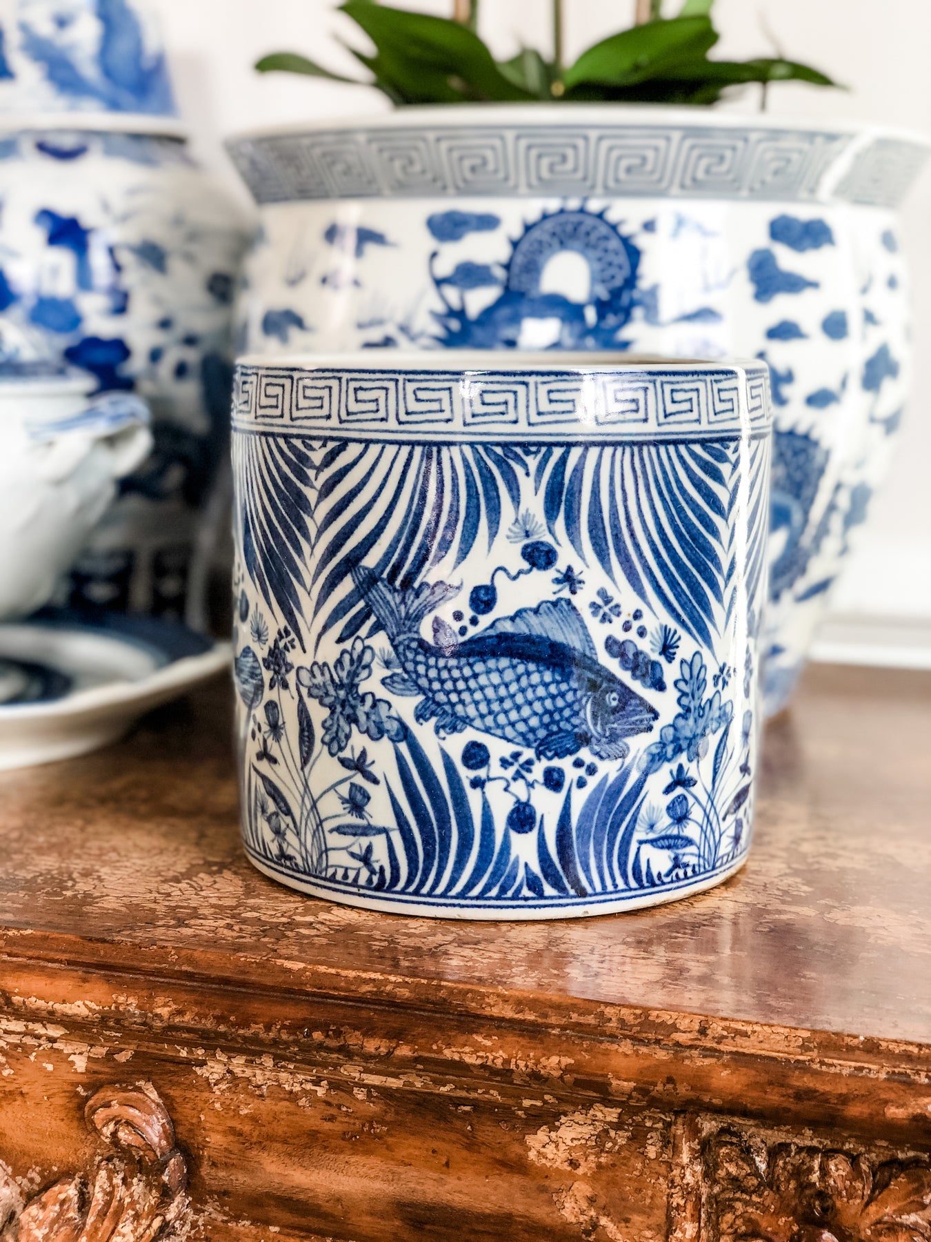 chinese porcelain pot planter Fab Chinoiserie Fish Orchid Planter Pot – Affordably Chic Art