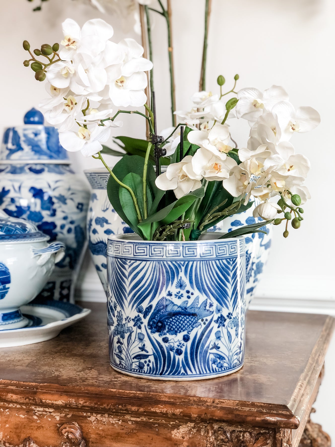 chinoiserie planter pot Fab Chinoiserie Fish Orchid Planter Pot – Affordably Chic Art
